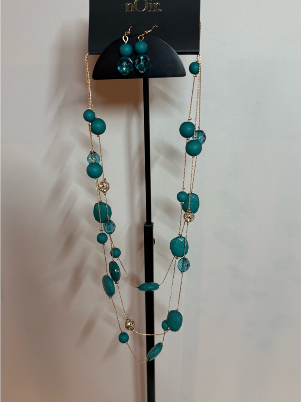 nOir Jewelry Teal Bead & Crystal Drop Earrings with necklace